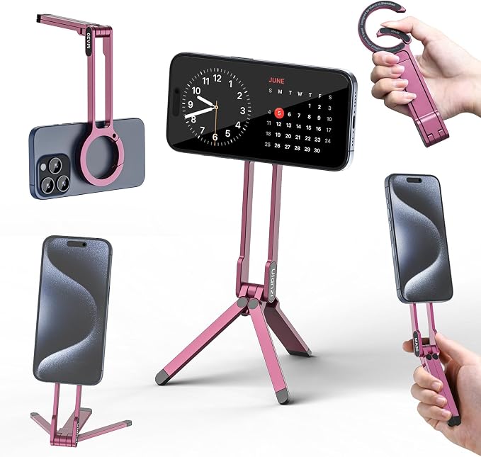 ULANZI MA30 Magnetic Phone Tripod Stand for iPhone - Aluminium Maglock Smartphone Mini Tripod Pocket Cell Phone Stand Strong Magnet Quick Mount Compatible with iPhone 17 16 15 14 13 12 Series, Pink by ulanzi