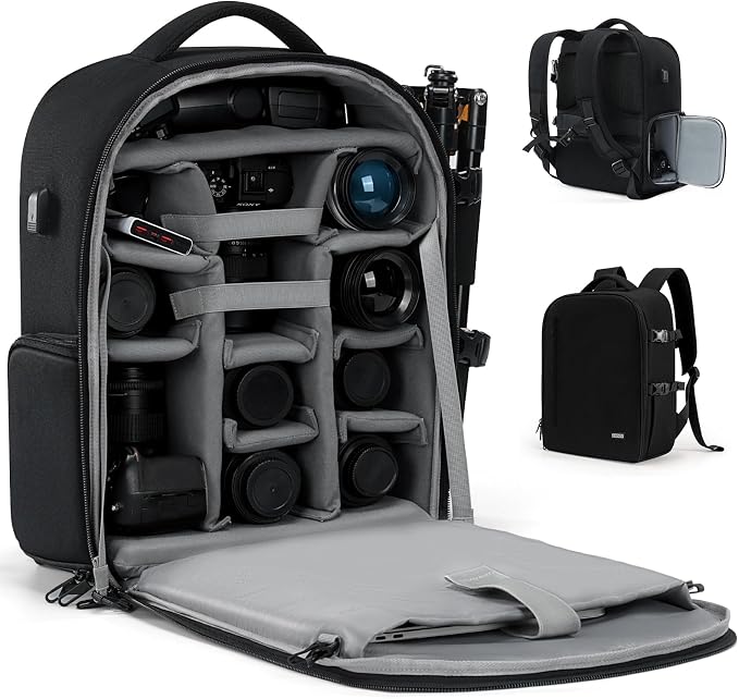 CADeN Camera Backpack, Extra Large DSLR Camera Bag with 17" Laptop Compartment, Waterproof Rain Cover, Professional Travel Hiking Camera Backpack Bag by CADeN