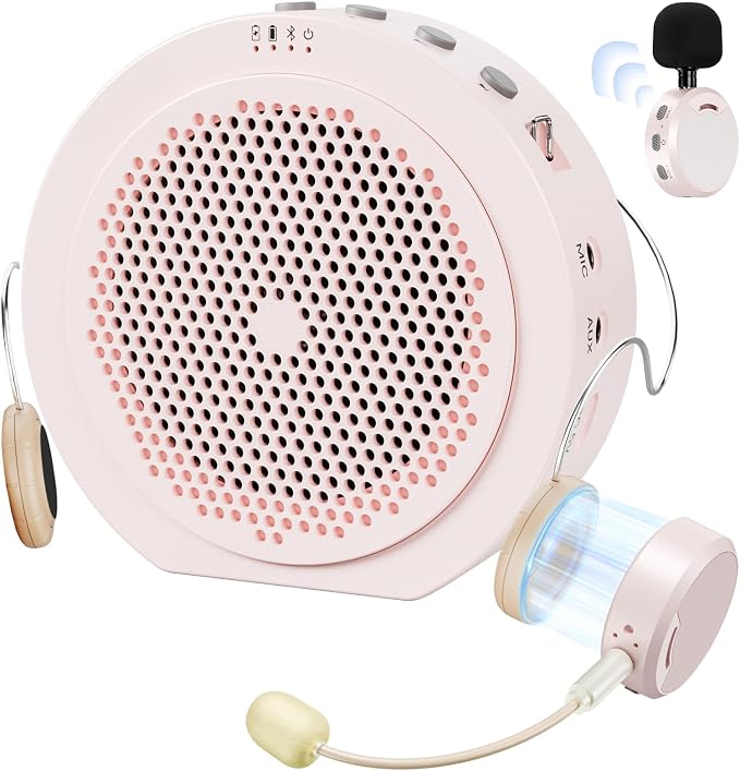 Moman Wireless Voice Amplifier with Lavalier Mic, 20H Battery 164ft Range Sensitive Pickup Noise Reduction PA System Bluetooth Portable Magnetic Charging Dock, Amplifier for Teacher Yoga Tour, Pink by Moman
