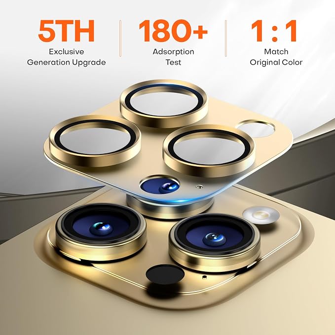 Camera Lens Protector for iPhone 16/15/14 Pro Max & 16/15/14 Pro | Gold, Aluminum Alloy, 9H+ Glass Camera Cover, Nano Reinforced Adhesive, Anti-Drop, Anti-Scratch, Case Friendly - Image 3
