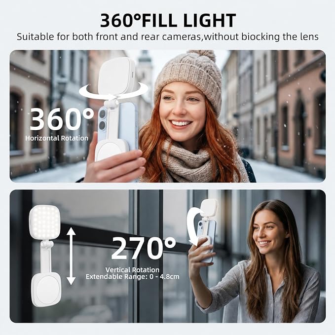 Magnetic Selfie Light, Compatible with MagSafe iPhone, CRI 95, 5 Color Modes, Rechargeable LED Phone Light with Mirror, Portable Ring Light for Vlog Makeup Photography Video Recording, White - Image 6