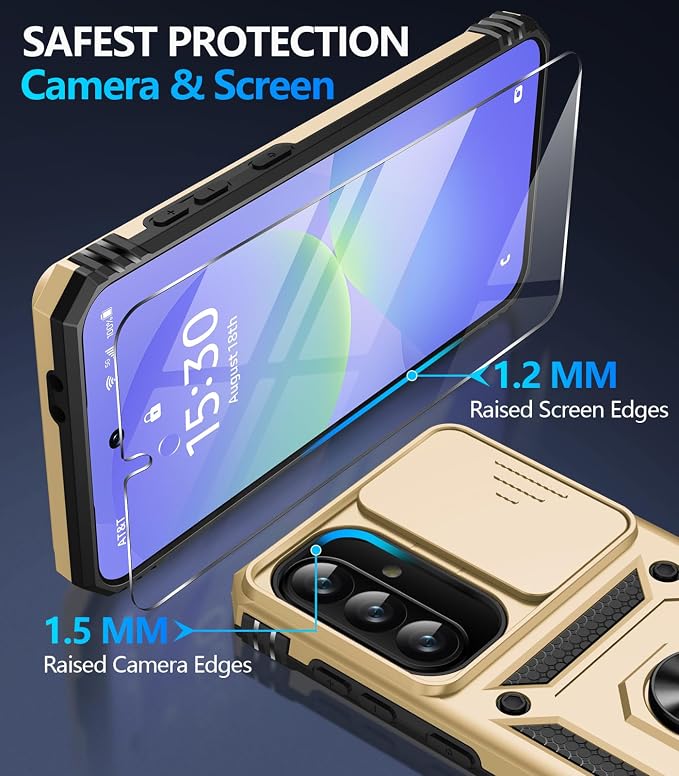 Taisairu for Samsung Galaxy A37 Case/A36 Case with Screen Protector & Slide Camera Lens Cover, Built-in Ring Stand Shockproof Protective Case for Samsung A37 5G Case/Samsung A36 5G Case (Gold) - Image 7