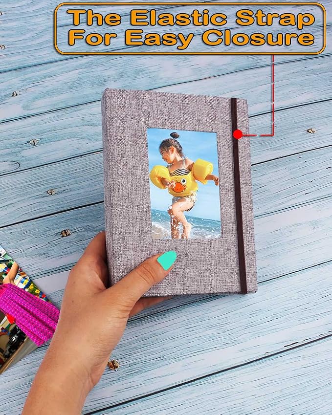 GPIRAL Small Photo Album 5x7 – 2 Pack, Each 26 Clear Pages Hold 52 Pictures. Album for 5x7 Photos, Artwork, Drawings, Linen Cover with Front Window, Grey Fabric - Image 2