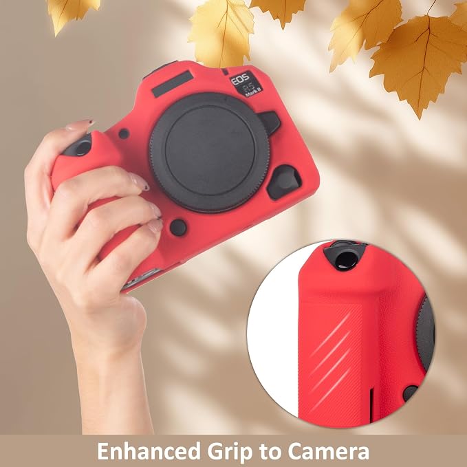 MUZIRI KINOKOO Silicone Case Compatible for Canon EOS R5 Mark II Digital Camera, Soft Rubber EOS R5 Mark II/EOS R5 II Protective case Cover with Anti-Slip Design - Red - Image 7