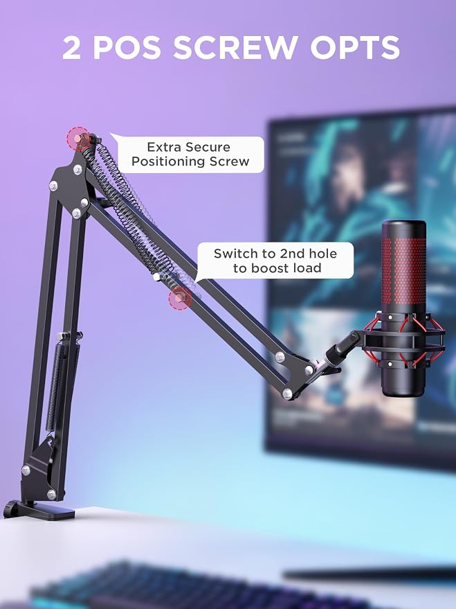 InnoGear Boom Arm Microphone Mic Stand for Blue Yeti Fifine HyperX, Black | Desk Mount, Desktop Stands, Adjustable Reach, Rotate Fully, Folds Away Compactly, for Gaming, Streaming or Recording - Image 7