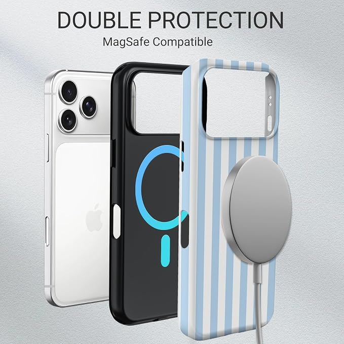 TPU Phone Case for iPhone 17 Pro, MagSafe Wireless Charging Compatible, Shockproof Slim Fit Protective Cover with Anti-Yellowing & Raised Camera Protection (Blue Stripe, iPhone 17 Pro(6.3")) - Image 6