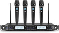 Pyle 4 Channel Wireless Microphone System with 4 Handheld Wireless Mics, UHF Cordless Microphones with Selectable Frequencies, Rack Mount Receiver for Karaoke, Church, DJ, Singing & PA Systems by PyleUSA