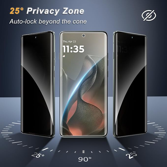 3 Pack for Motorola Edge 2025 Privacy Screen Protector, Anti Spy, Anti-Scratch, 9H Hardness Tempered Glass Privacy Screen Protector for Motorola Edge 2025 - Image 2
