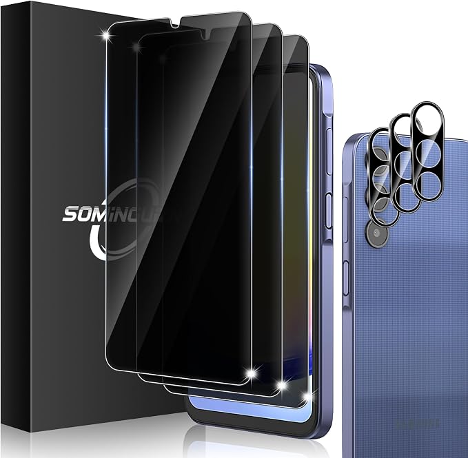 3+3 for Samsung Galaxy A25 5G Privacy Screen Protector Camera Protector | 9H Tempered Glass Cell Phone Protector Camera Lens Protector by SOMINGUIZN