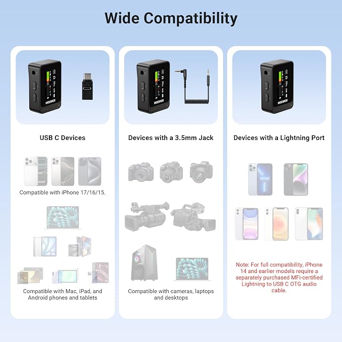 NEEWER CM26 MAX AI Wireless Lav Mic Compatible with iPhone 17 16 15 Android Camera PC, USB C Plug & Play App Control, 2 Level Noise Cancellation, 50h Total Battery, 120m Range, Apple MFi Certified - Image 7