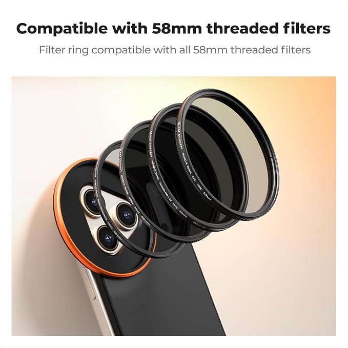 K&F CONCEPT Lens Filter Mount Adapter with 58mm CPL Filter | CPL Filter, Double-Sided Magnetic, Compatible with iPhone 17 Pro Max and 58mm Threaded Filters, FA101 - Image 6