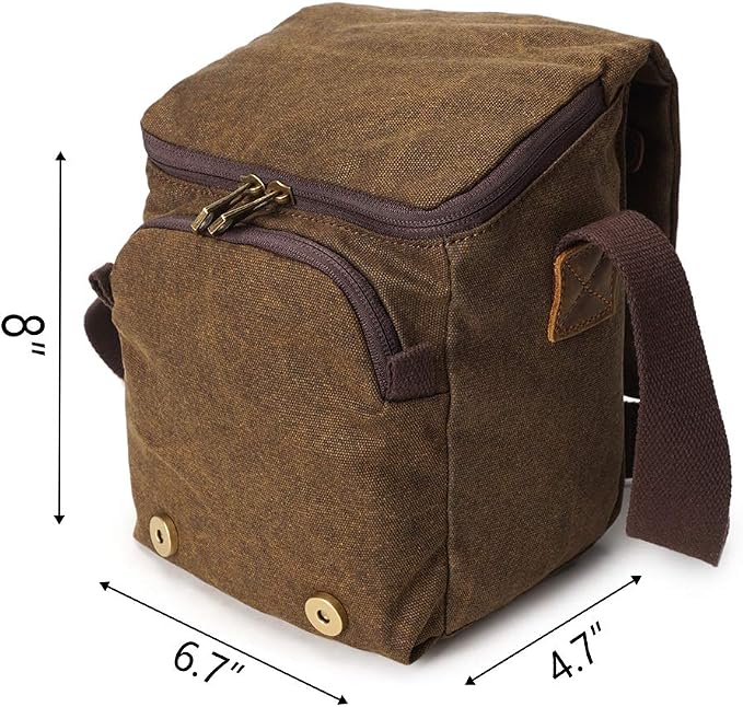 Small Camera Bag/Case, Vintage Canvase Leather Trim DSLR SLR Camera Shoulder Messenger Sling Bag - Image 2
