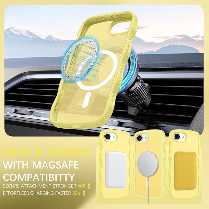 BENTOBEN Magnetic for iPhone 17e Case,Cute Wavy Frame [Compatible with MagSafe] Translucent Matte Anti-Slip Bumper Women Girls Boys Men Shockproof Drop Protective Phone Cover for iPhone 17e,Yellow - Image 2