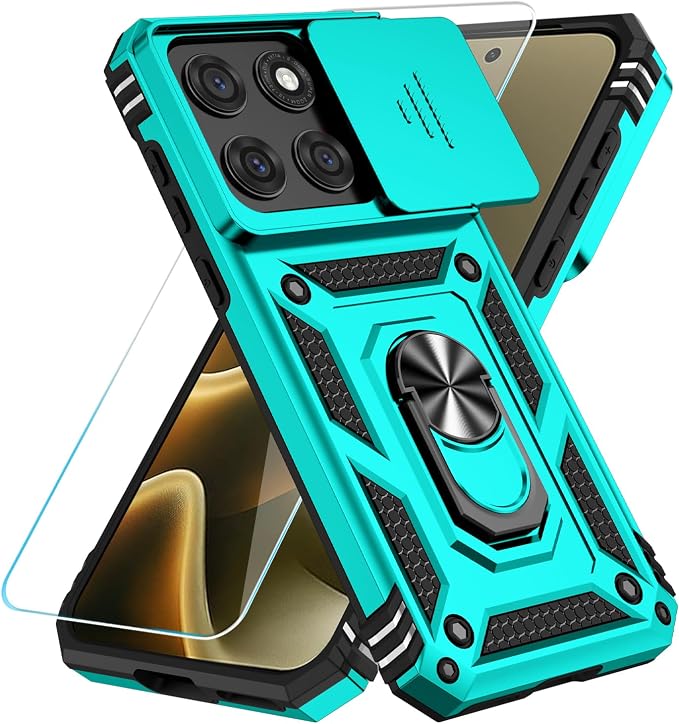 SunStory Compatible with Motorola Moto Edge 2026 Case with HD Screen Protector & Slide Camera Cover & Rotated Ring Kickstand, [Military-Grade] Phone Case for Moto Edge 2026,Teal by SunStory