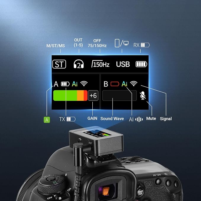NEEWER CM26 Pro AI Wireless Microphone Compatible with iPhone Android Phone Camera PC, Lavalier Lapel Mic DSP/MCU Noise Cancellation Mute Gain Low Cut 48KHz/24Bit 88dB SNR 50H Battery 100m Range - Image 7