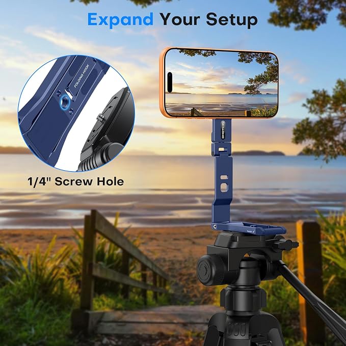 OMOTON TP03 [Ultra-Slim] 360° Rotating for MagSafe Tripod with Hook, Blue | Magnetic Phone Tripod for iPhone 17/16 Pro Max Air, Fold Cell Phone Stand with 1/4" Screw, Fits Vlog, Travel, Gym, Women Men - Image 4