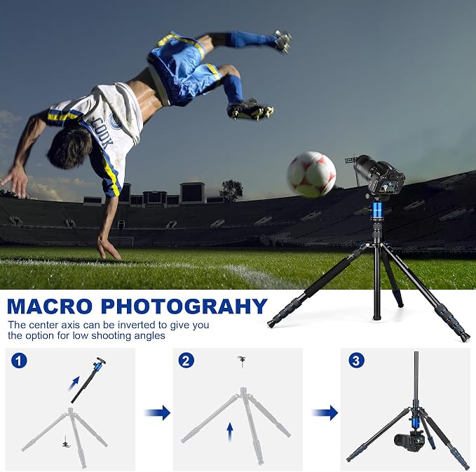 80/85 inches Heavy Duty Tripod for Camera Phone, 85" Camera Tripod Monopod | Tripod Stand for DSLR Binoculars Spotting Scope Camcorders Video, 360 Degree Ball Head, 35 lbs Loads - Image 7