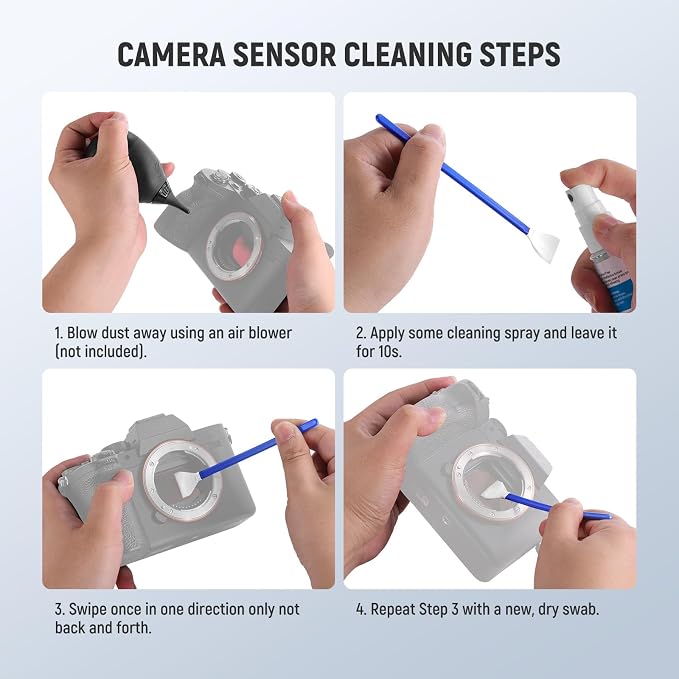 NEEWER 12 in 1 Camera Lens Cleaning Kit for DSLR Cameras, Electronics, Smartphones, Tablets, 10x Cleaning Swab for 24mm Full Frame Sensor + 1x Cleaner Spray + 1x Cloth, HM-46 - Image 7