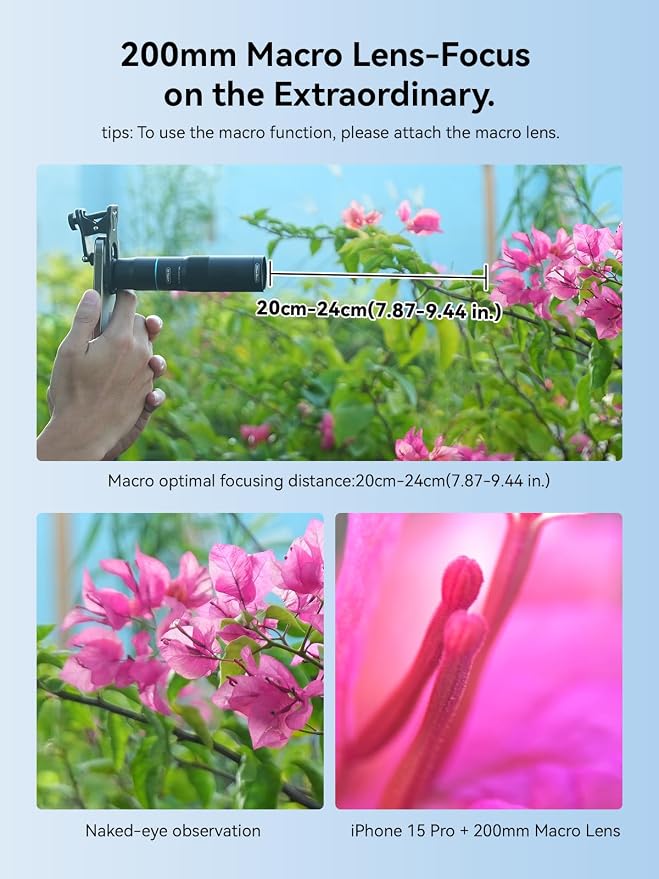 MIAO LAB 10X Telephoto + 200mm Macro Lens for iPhone, 2-in-1 Telephoto & Macro with Universal Clip, Compatible with iPhone 17/16/15/14/13 Series, Samsung, Pixel & Most Android Phones - Image 4