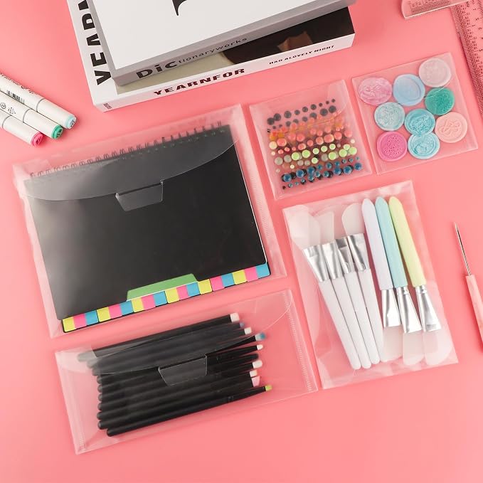 50 Pieces 9.4X3.9inch Stamp & Dies Storage Pockets,Plastic Clear Dies Storage Envelopes Scrapbooking Storage Cutting Dies Stencil Organizer Holder with Label Stickers for Cutting Dies Stencil Stamp - Image 6