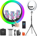 NEEWER 19" RGB LED Ring Light with Stand, 3 Phone Holders, Touch Panel, 2.4G/App Control, 42W CRI97+ 2800lux/0.5m 360° Hue Dimmable Professional Lighting for Makeup Live Streaming Zoom Calls, RP19C by Neewer