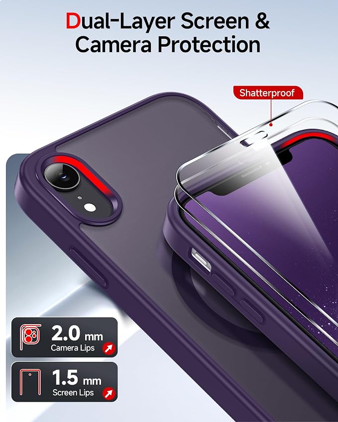 LeYi for iPhone-XR Phone Case Purple with Screen Protector X2 + Camera Cover X2:[ MagSafe Compatible] Magnetic Slim Cases for i Phone 10 iphoneXR Military Grade Protective Funda Para 10XR, Deep Purple - Image 2