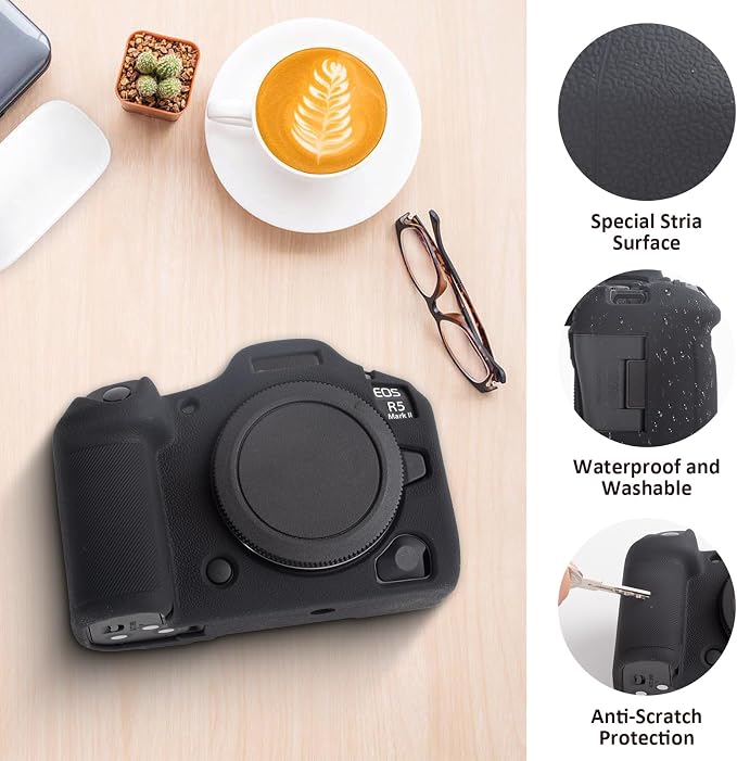 MUZIRI KINOKOO Silicone Case Compatible for Canon EOS R5 Mark II Digital Camera, Soft Rubber EOS R5 Mark II/EOS R5 II Protective case Cover with Anti-Slip Design - Black - Image 6