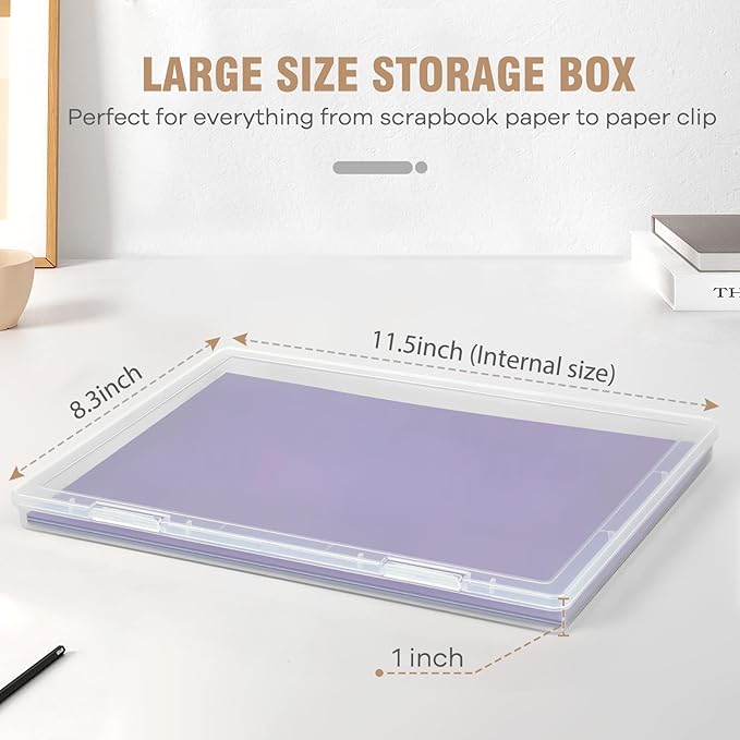 Photo Storage Box for 8" x 10" Photos, 6 Pack Plastic Scrapbook Paper Storage Organizer with Double Snap-Tight Latches, Clear Project Case for Scrapbooks, Card, Craft, A4 Files - Image 2