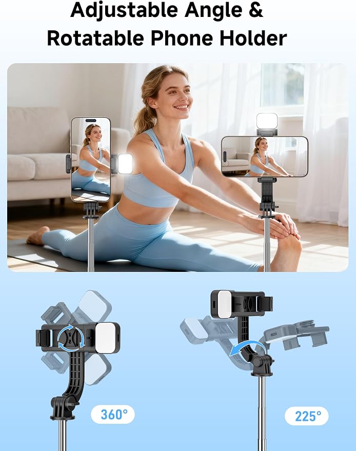 Mini Selfie Stick Travel Tripod for Cell Phone with Light, Extendable Selfie Stick for iPhone with Detachable Remote, iPhone Tripod for Video Recording, Photograph, Compatible with Cellphones - Image 5
