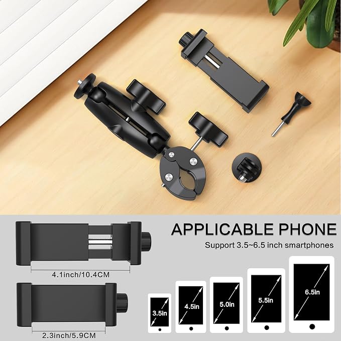 Super Camera Clamp Mount 3.6" Socket Arm 360°Ball Head Magic Arm 1/4" Thread for Canon Nikon/Digital Camera/DSLR/Gopro/Insta360/LED Light(Gopro Adapter,Phone Holder) - Image 6