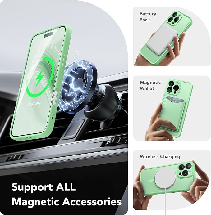 CAPRARO for iPhone 16 Pro Case, Compatible with MagSafe | Upgraded [Full Camera Protection] Protective Translucent Matte Women Girl Magnetic Phone Case Cover, Bamboo Green - Image 3