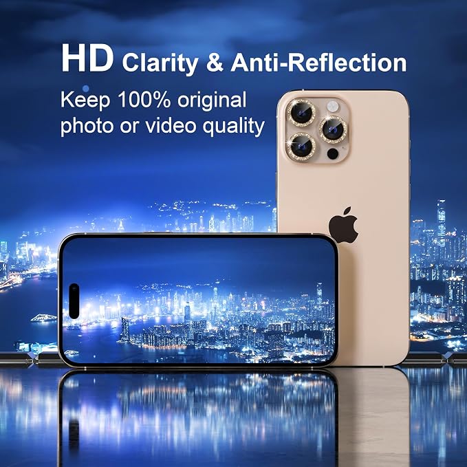 Misea Compatible for iPhone 16 Pro/iPhone 16 Pro Max Camera Lens Protector | 9H Tempered Glass Ultra HD Bling Camera Screen Protector Cover Metal Individual Ring Decoration Accessories, Gold Glitter - Image 4