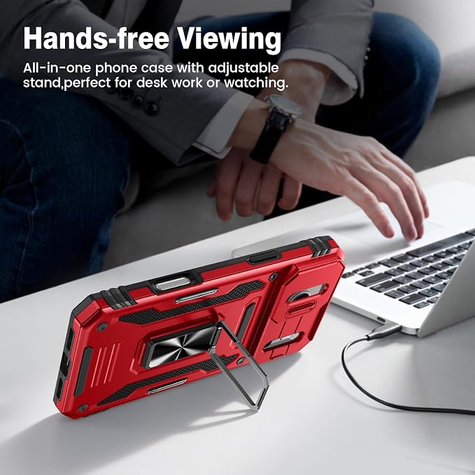 VEGO for iPhone 17 Pro Max Case with Slide Camera Cover and Kickstand Red | Privacy Tempered Glass Screen Protector & Ring Kickstand Military Grade Protection Cover for iPhone 17 ProMax - Red - Image 8