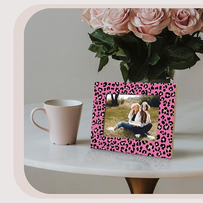 kunlisa Hot Pink Leopard Print Picture Frame 4x6, Cheetah Gifts for Women, Funky Preppy Y2k Leopard Animal Print Picture Photo Frame for Home Girls Room Dorm Apartment Tabletop Desk Shelf Decoration - Image 6