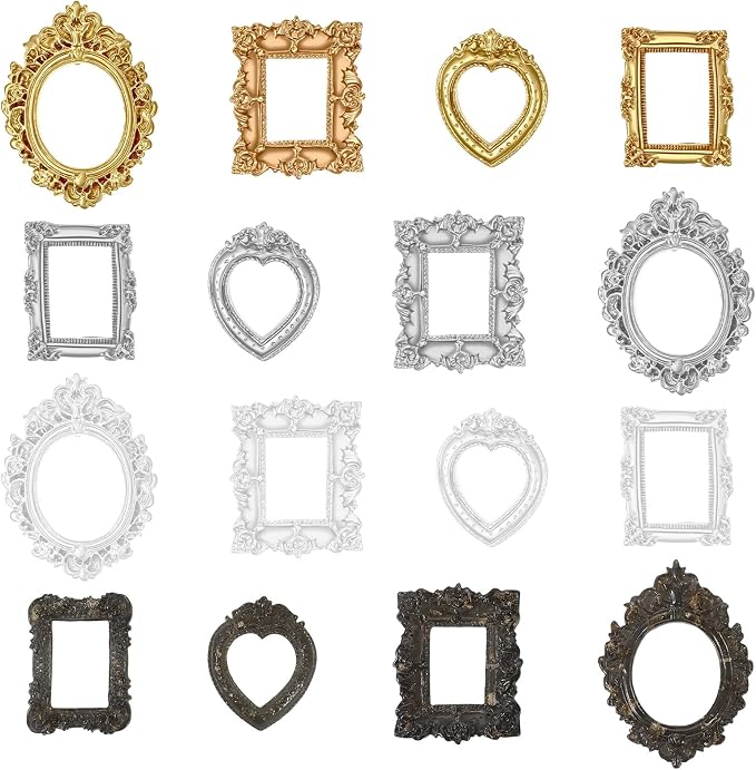 16PCS Miniature Dollhouse Accessories Gold Foil Small Photo Frames | Aesthetic Mini Frames, for DIY Craft, Jewelry Display, Gothic Dollhouse Picture Frame, Doll House Ornament by Unknown