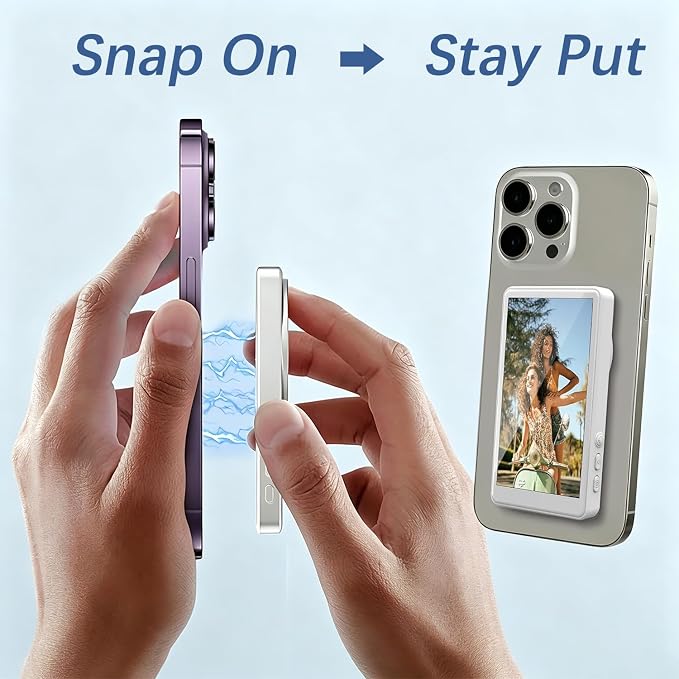 Wireless Magnetic Selfie Monitor Screen for iPhone 16 & older & Android | Bluetooth Remote Control; 1800mAh; Up to 3 Hours Runtime (Not for Google Pixel) - Image 4