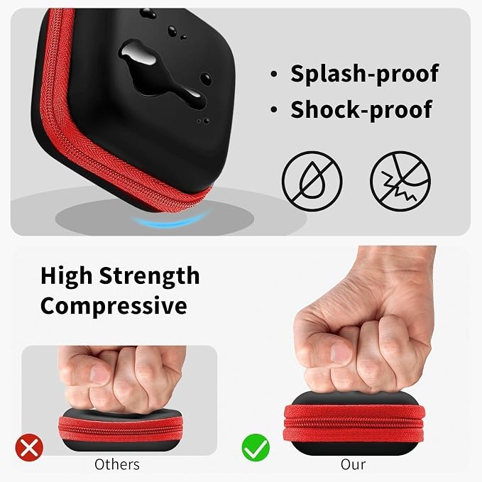1 Pack Square Earbud Case Storage Bag with Carabiner, Red | Portable EVA Carrying Case, For Wired/Wireless Headphones, SD Card Storage, Camera Chip - Image 4
