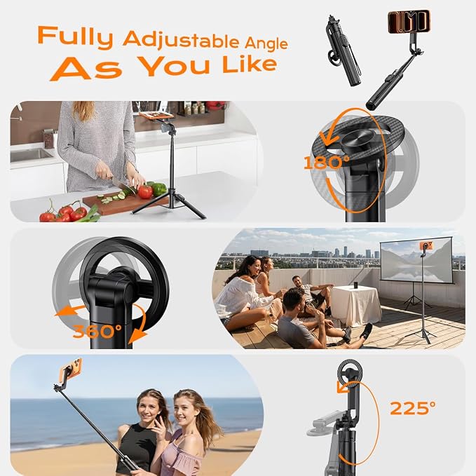 Magnetic Phone Tripod,51" Adjustable and Foldable Selfie Stick Tripod for iPhone with Remote,Strong Magnet Selfie Stick Stand for Traveling, Recording,Taking Selfies and Live Streaming - Image 2