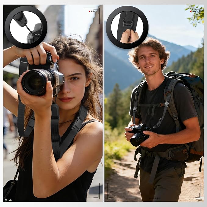 YFWE Adjustable Camera Neck Strap, Soft Neoprene Shoulder Belt with 4 Connection Ways, Anti-Slip Camera Strap for DSLR, Mirrorless & Camcorder, Travel & Outdoor Photography Gear - Image 2