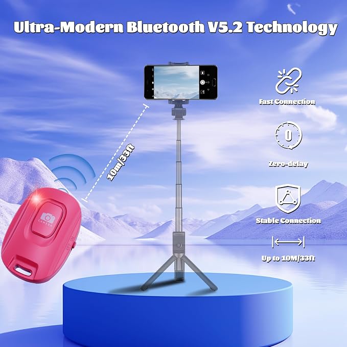 Wireless Camera Remote Shutter for iPhone and Android Smartphones 2 Pack, Bluetooth 5.2 Phone Remote Control Selfie Button for Photos and Videos, Battery Powered, Wrist Strap Included, Red & White - Image 3