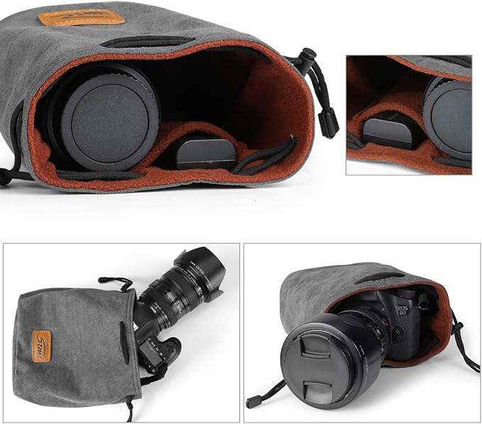 S-ZONE Soft Camera Bag DSLR Insert Handbag Drawstring Lens Case | Soft Suede, Drawstring Closure, Dust-proof, Scratch-resistant, Compatible with Canon Nikon Sony - Image 5
