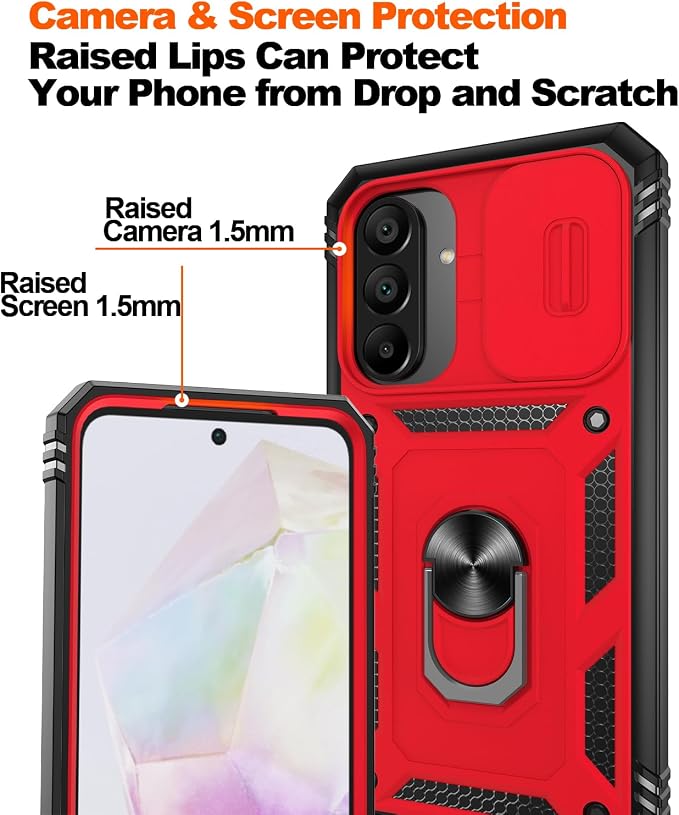 Gritup for Samsung A36 Phone Case: Samsung Galaxy A36 Case with Screen Protector*2 | Magnetic Stand & Slide Camera Cover, Shock Proof Military-Grade para A 36 Cover, Red+Black - Image 4