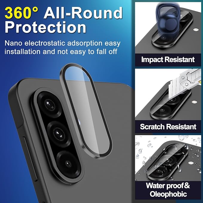 for Samsung Galaxy A36/A56 Camera Lens Protector, Individual Metal Ring Tempered Glass Lens Cover, [Strong Adsorption] Scratch Resistant Ultra-Thin HD Clear Lens Cover, 1 Set-Black - Image 3