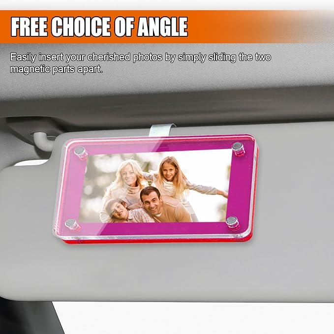 Car Sun Visor Photo Holder, Universal Magnetic Photo Clip, Acrylic Car Visor Decoration Picture Frame, Personalized Car Accessories for Display Your Photographs (Pink) - Image 6