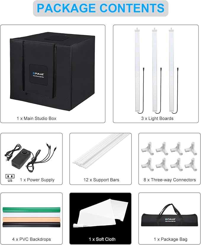 PULUZ 32"x32" Light Box Photography, Large Photo Light Box with 3 Stepless Dimming Light Panel, 234 LED Beads, Professional Photo Booth Shooting Tent Kit with 4 Color Backdrops for Product Photography - Image 7