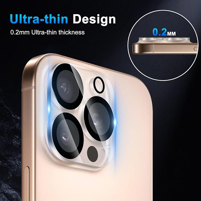 Camera Lens Protector (3 Pack) Compatible with iPhone 16 Pro 6.3" & iPhone 16 Pro Max 6.9" Camera Lens Cover Protection, 9H Tempered Glass, HD Clear Anti-Scratch [Black Edge] - Image 3