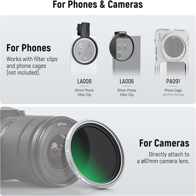 NEEWER 67mm Variable ND Filter, Slim HD ND2-32 Adjustable Neutral Density Filter Compatible with iPhone Android Samsung Camera Lens, Clip Not Included - Image 5
