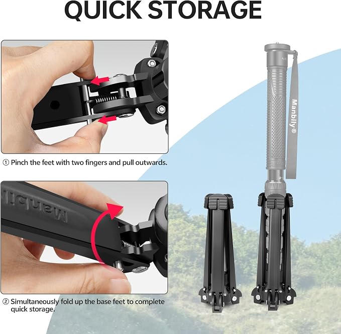 M-5 Tripod Base, Longer Desktop Tripod with Three Upgraded Extended-Leg, 3/8" Screw Monopod Stand Support for Ball Head/Fluid Head DSLR Camera Camcorder, Tilt 20° & Rotate 360° (Black) - Image 4