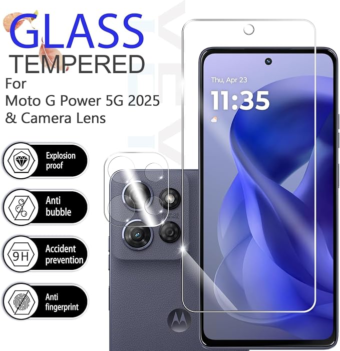 Moto G Power 5G 2025/2026 Tempered Glass Screen & Lens Protector 2+2 Pack | [3D Glass] [Anti-Glare] [Bubble-Free] - Image 2