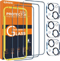 QHOHQ 3 Pack Screen Protector for iPhone 15 Plus [6.7 Inch] with 3 Pack Camera Lens Protector, Tempered Glass Film, HD Clear, 9H Hardness, No Bubbles, Case Friendly by QHOHQ